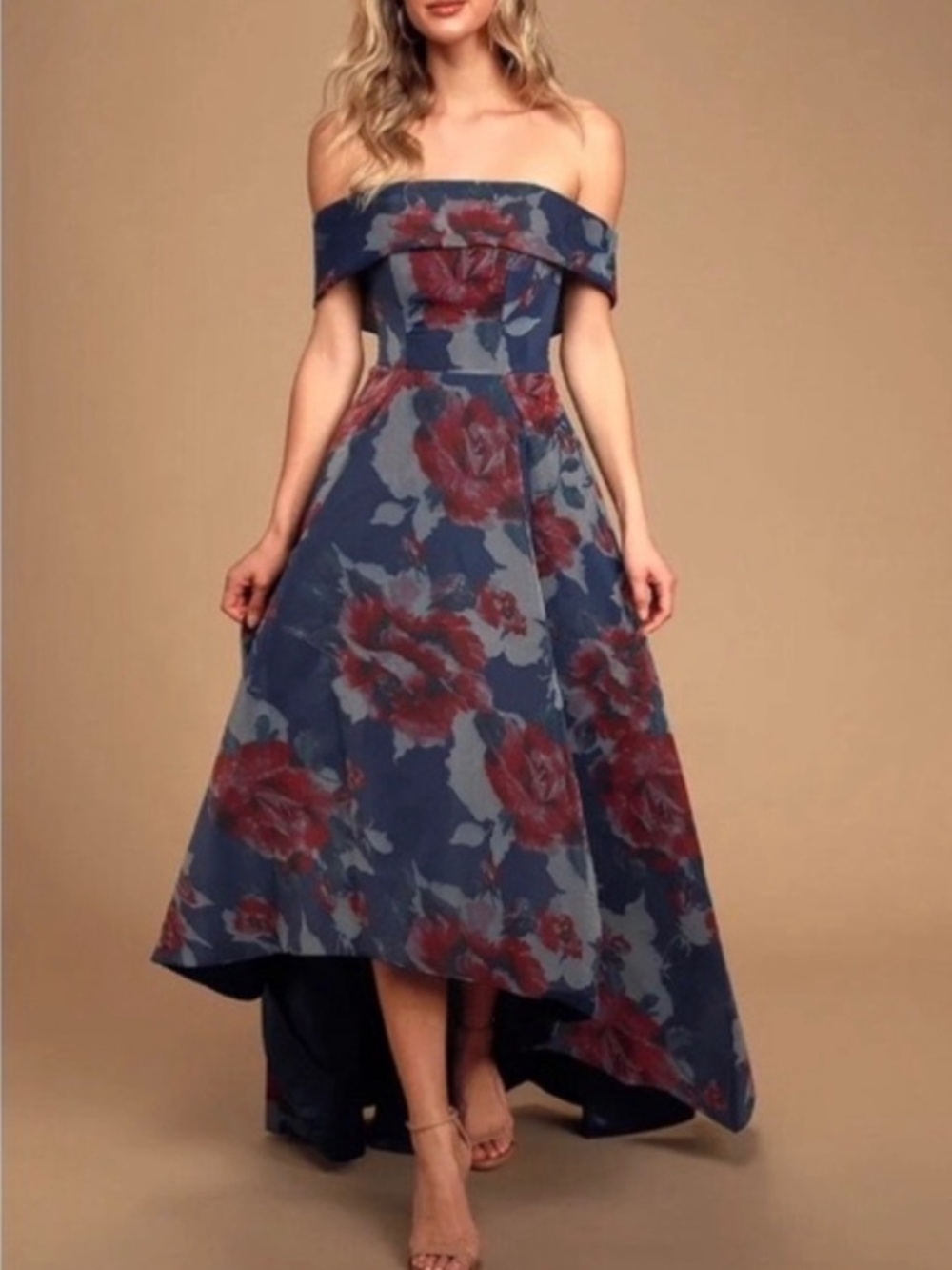 Bariano navy floral gown